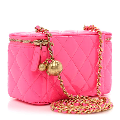 Chanel Patent Quilted Pearl Crush Small Vanity Case With Chain Neon Pink 3 of 15