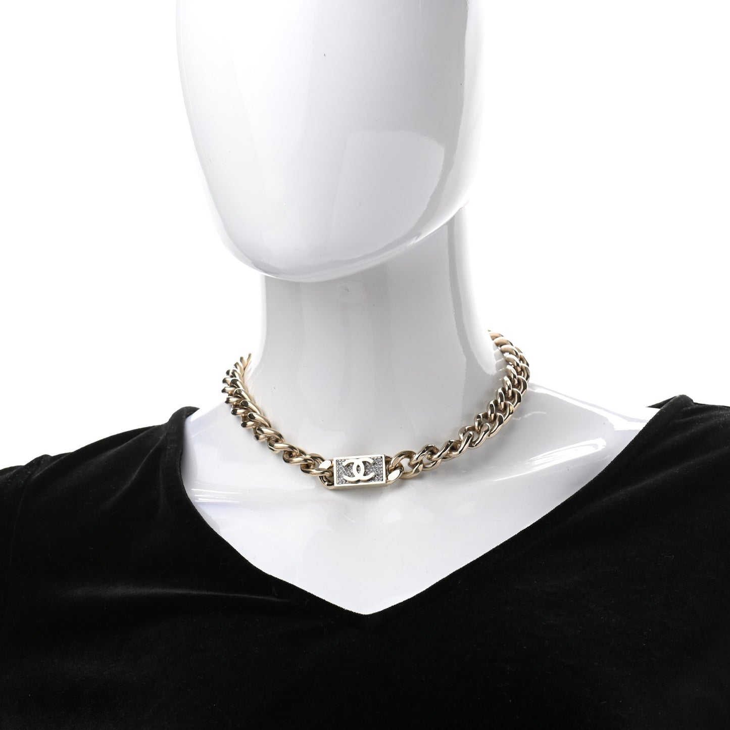 Crystal CC Chain Link Choker Necklace Gold