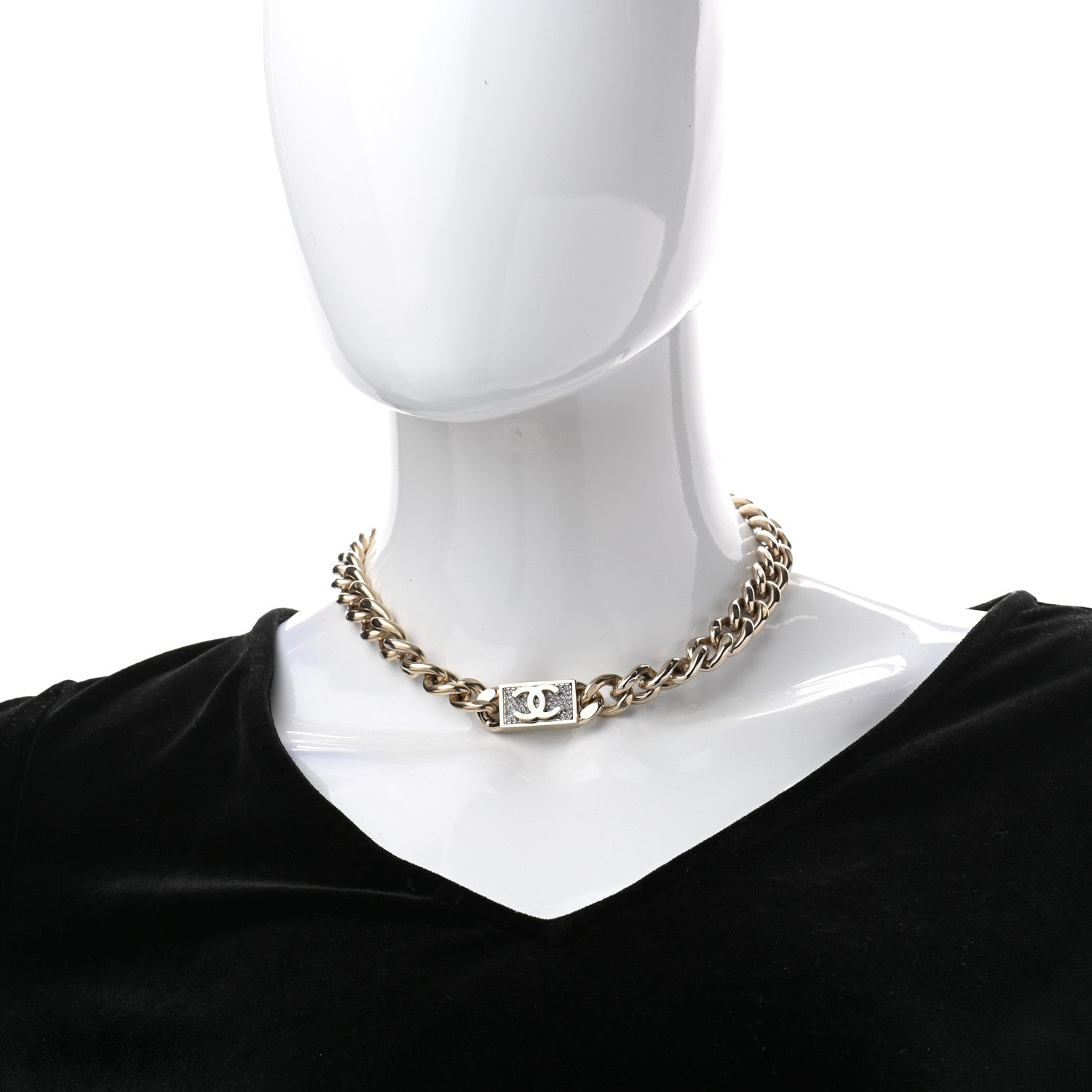 Chanel Crystal CC Chain Link Choker Necklace Gold 2 of 5