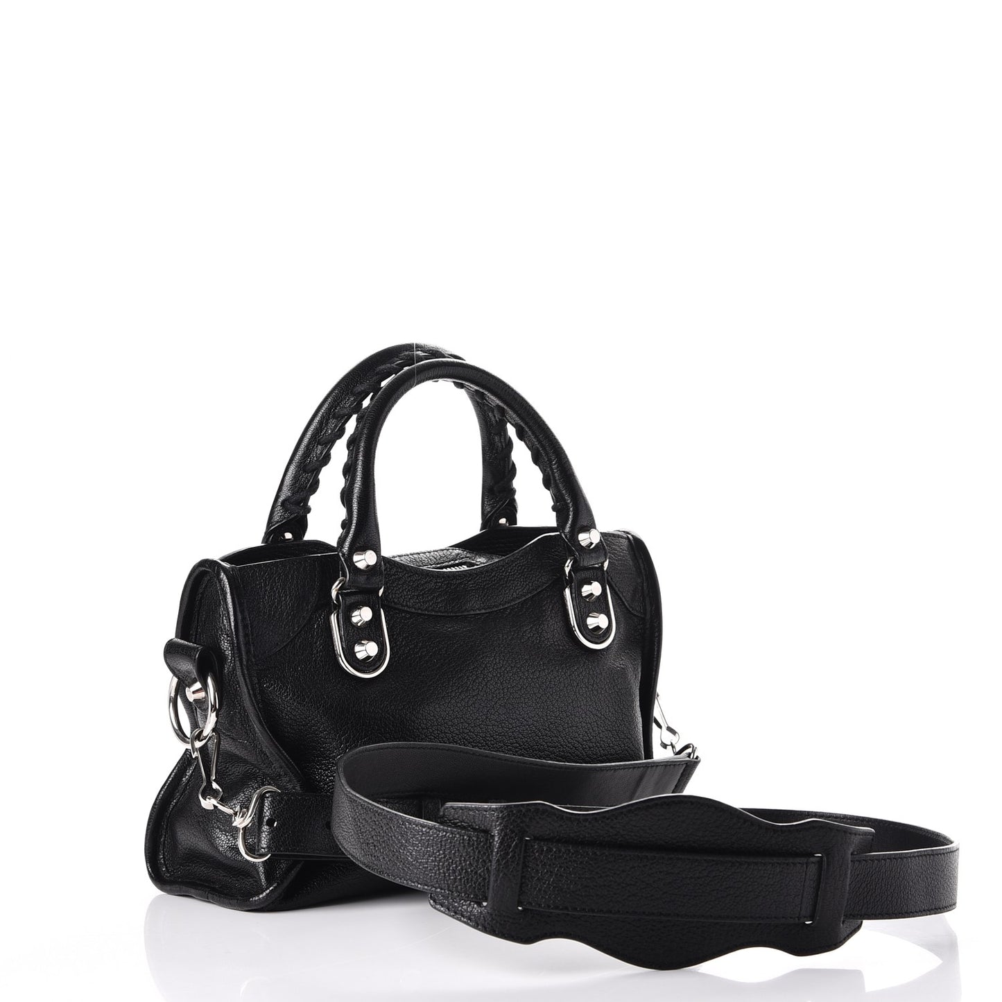 Chevre Silver Metallic Edge Hardware Mini City Black