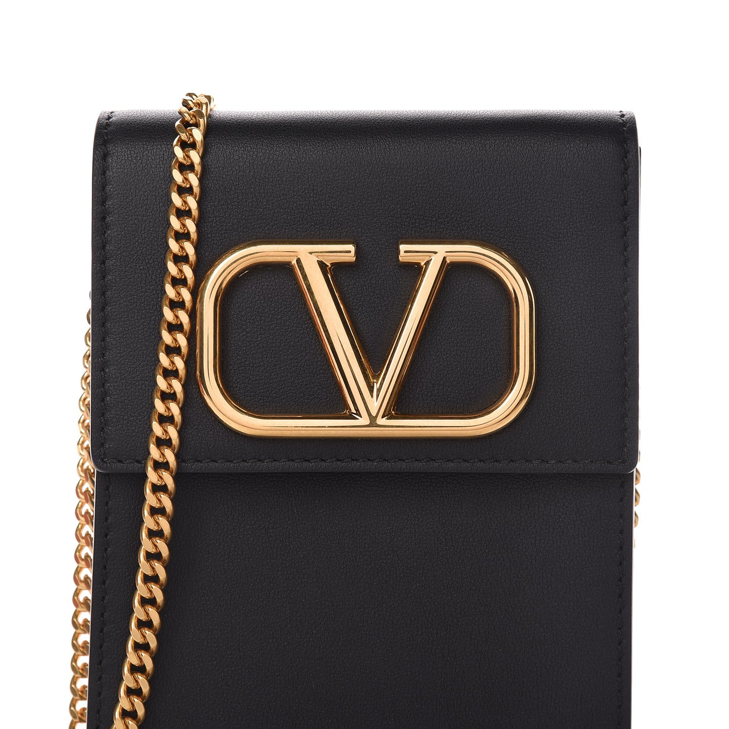 Calfskin Vlogo Phone Pouch Black