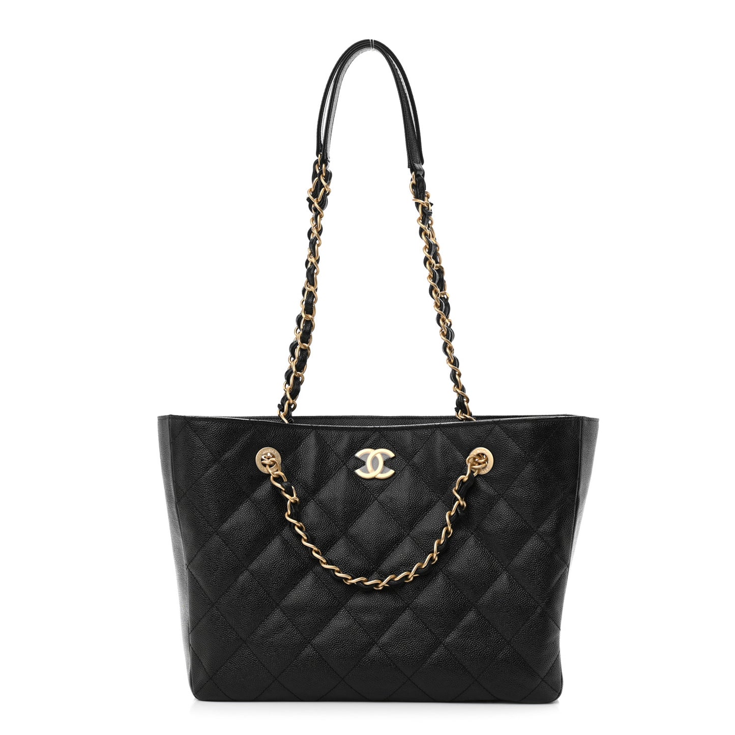 Caviar Quilted Small Shopping Tote Black