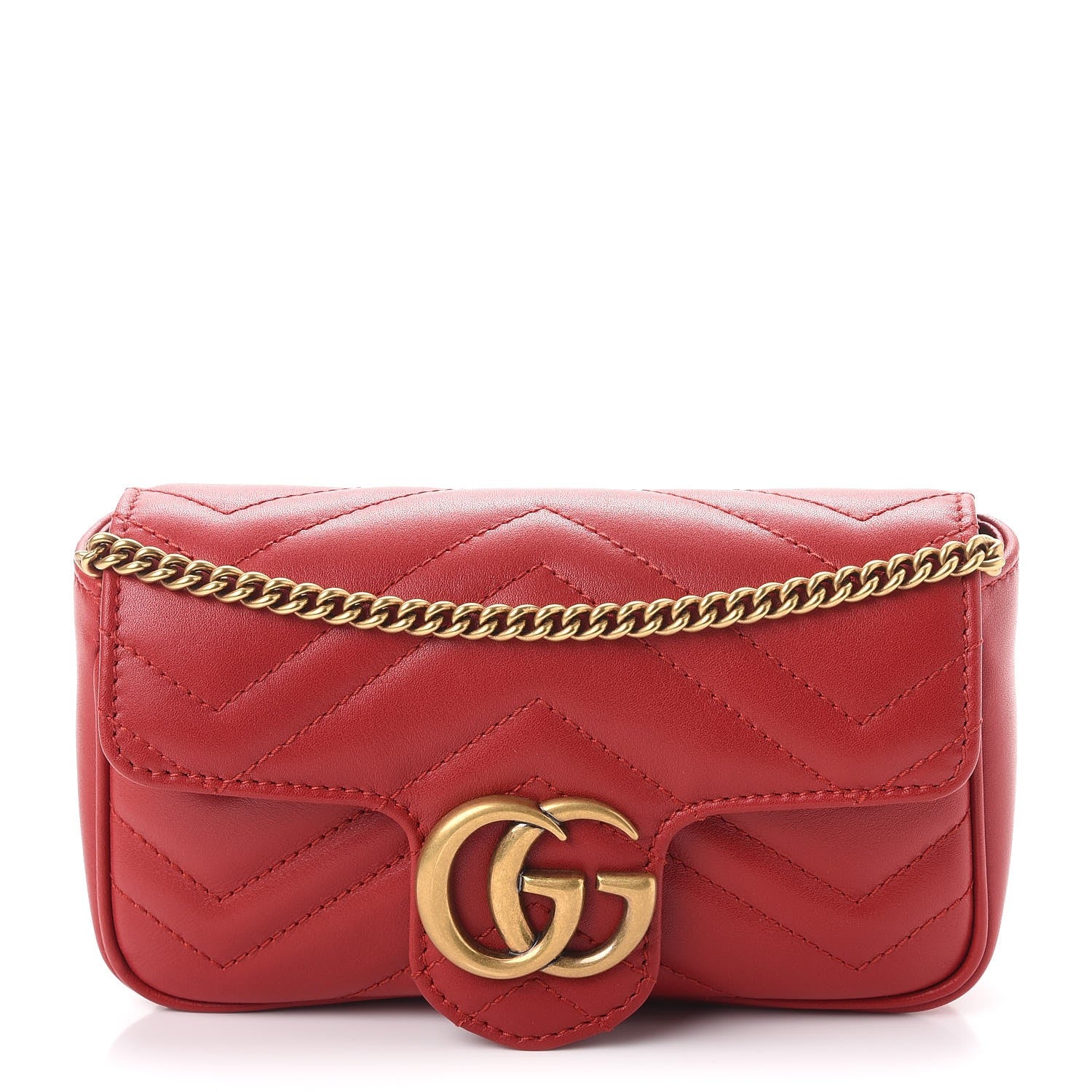 Gucci Calfskin Matelasse Super Mini GG Marmont Shoulder Bag Hibiscus Red 1 of 10