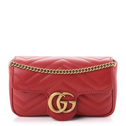 Gucci Calfskin Matelasse Super Mini GG Marmont Shoulder Bag Hibiscus Red 1 of 10