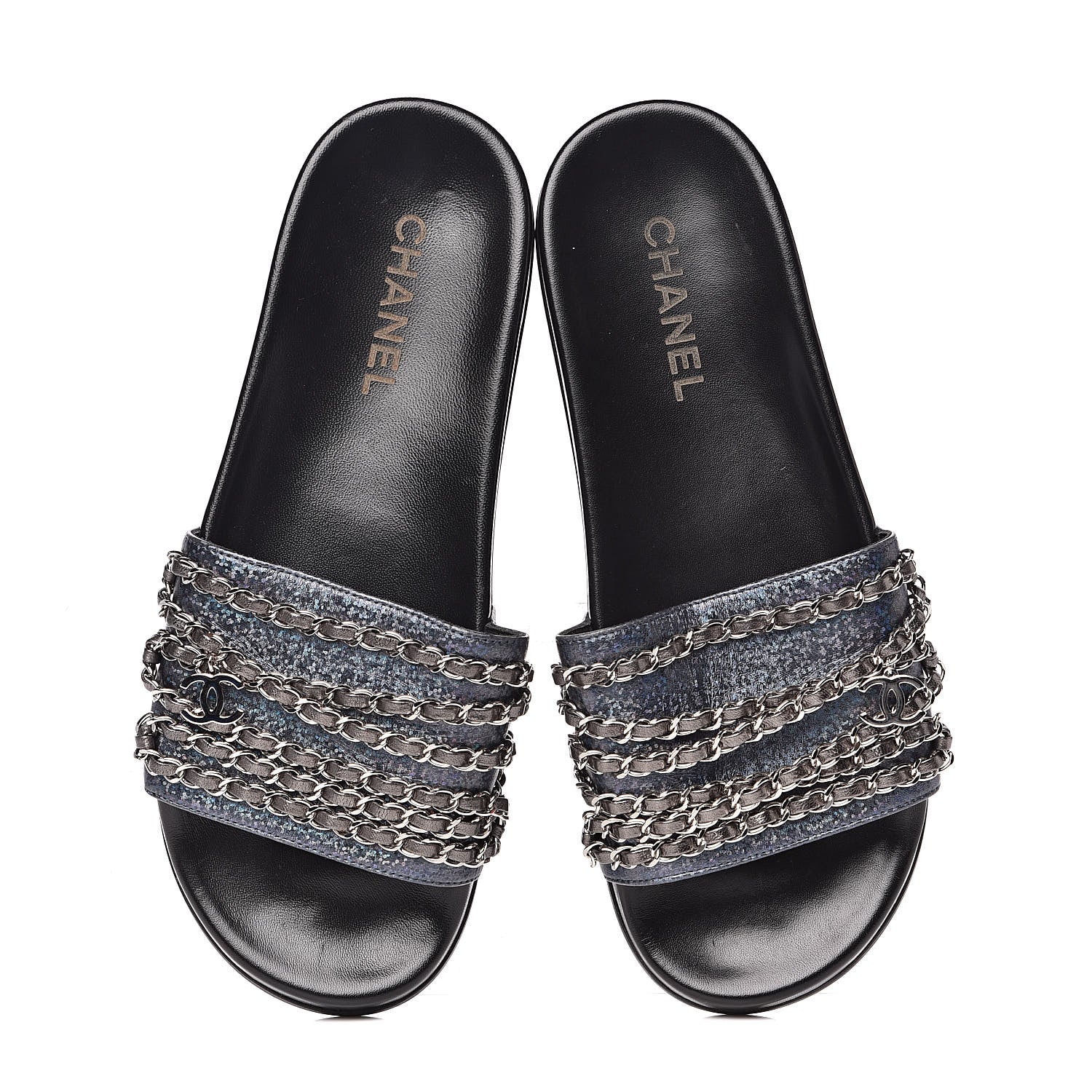 Chanel Fantasy Lambskin Chain Flat Sandals 41 Blue 10 of 10