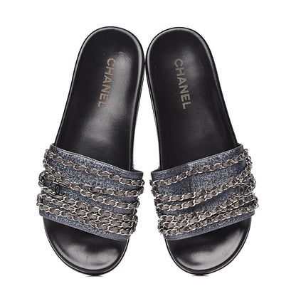 Chanel Fantasy Lambskin Chain Flat Sandals 41 Blue 10 of 10