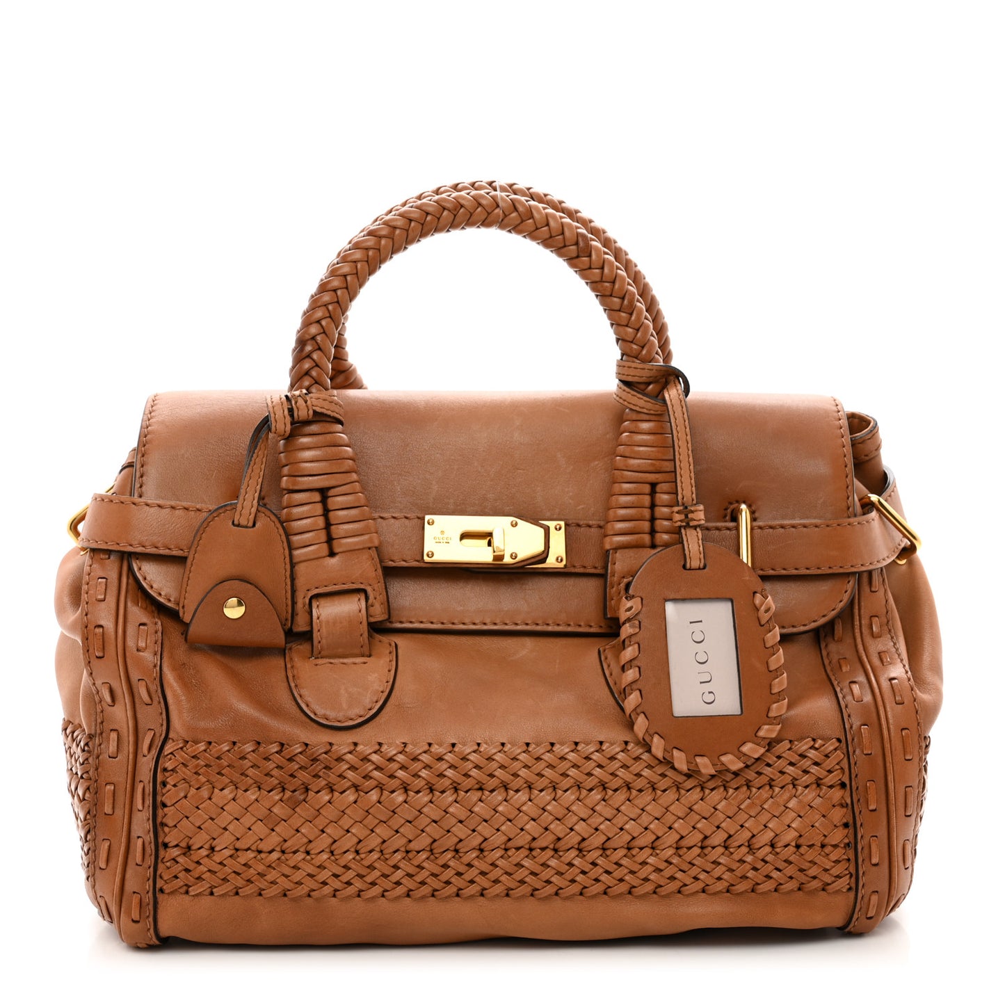 Calfskin Handmade Medium Top Handle Bag Brown