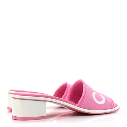 Chanel Cotton Logo Mule Sandals 37.5 Pink White 4 of 11
