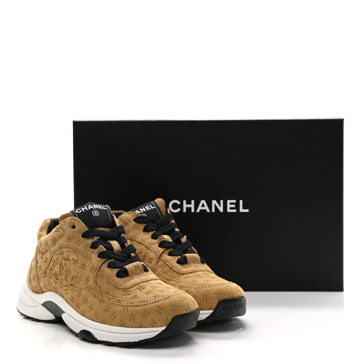Suede Calfskin Printed CC Sneakers 36 Beige