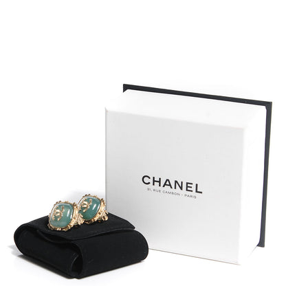 Chanel Resin CC Clip On Earrings Gold Green 4 of 5