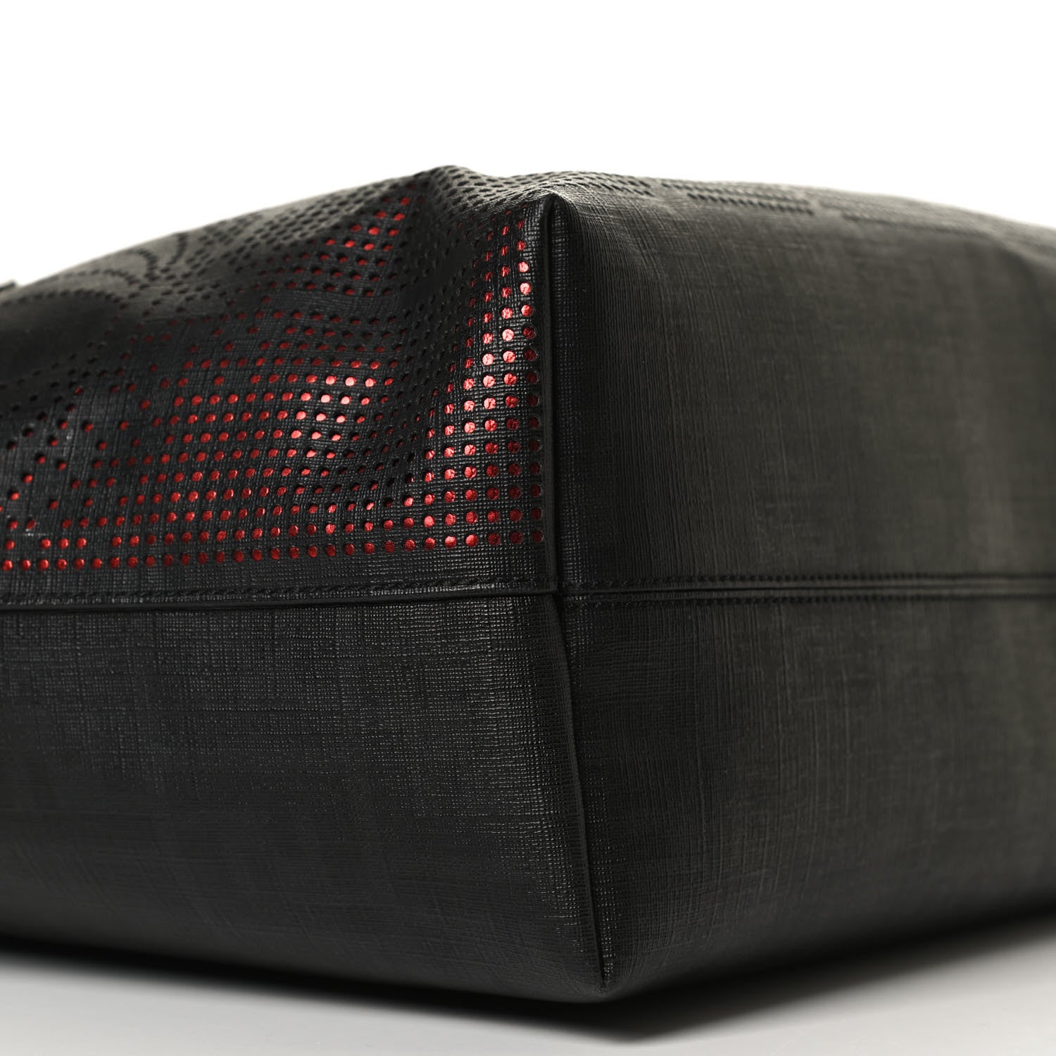 Fendi Zucca Lampo Studded Medium Roll Tote Black Rosso 7 of 10