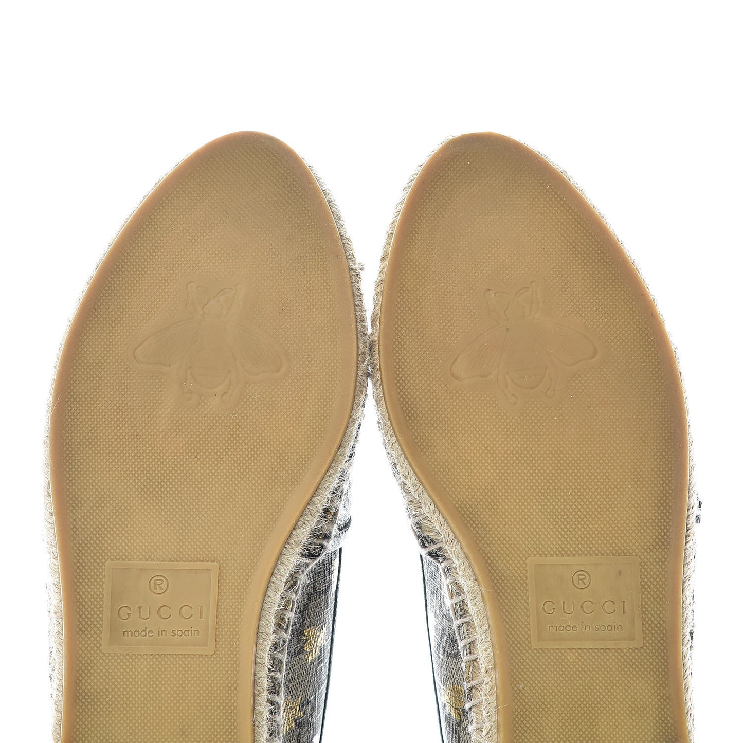 GG Supreme Monogram Bees Espadrille Flats 38 Beige Ebony Oro Black