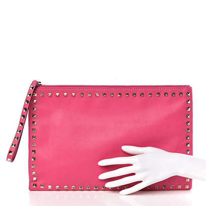 Valentino Garavani Vitello Large Rockstud Zip Wristlet Pouch Pop Fuxia 2 of 6