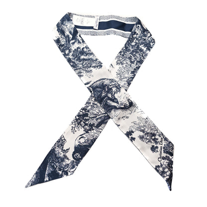 Christian Dior Silk Toile De Jouy Reverse Capri Mitzah Scarf Navy Blue 1 of 3