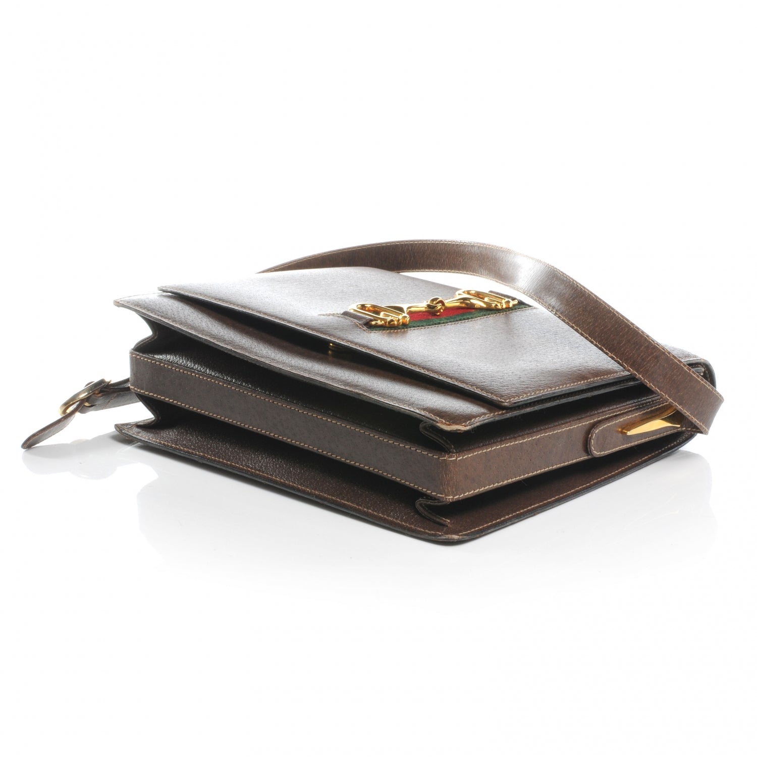 Gucci Calfskin Web Horsebit Shoulder Bag Brown 4 of 6