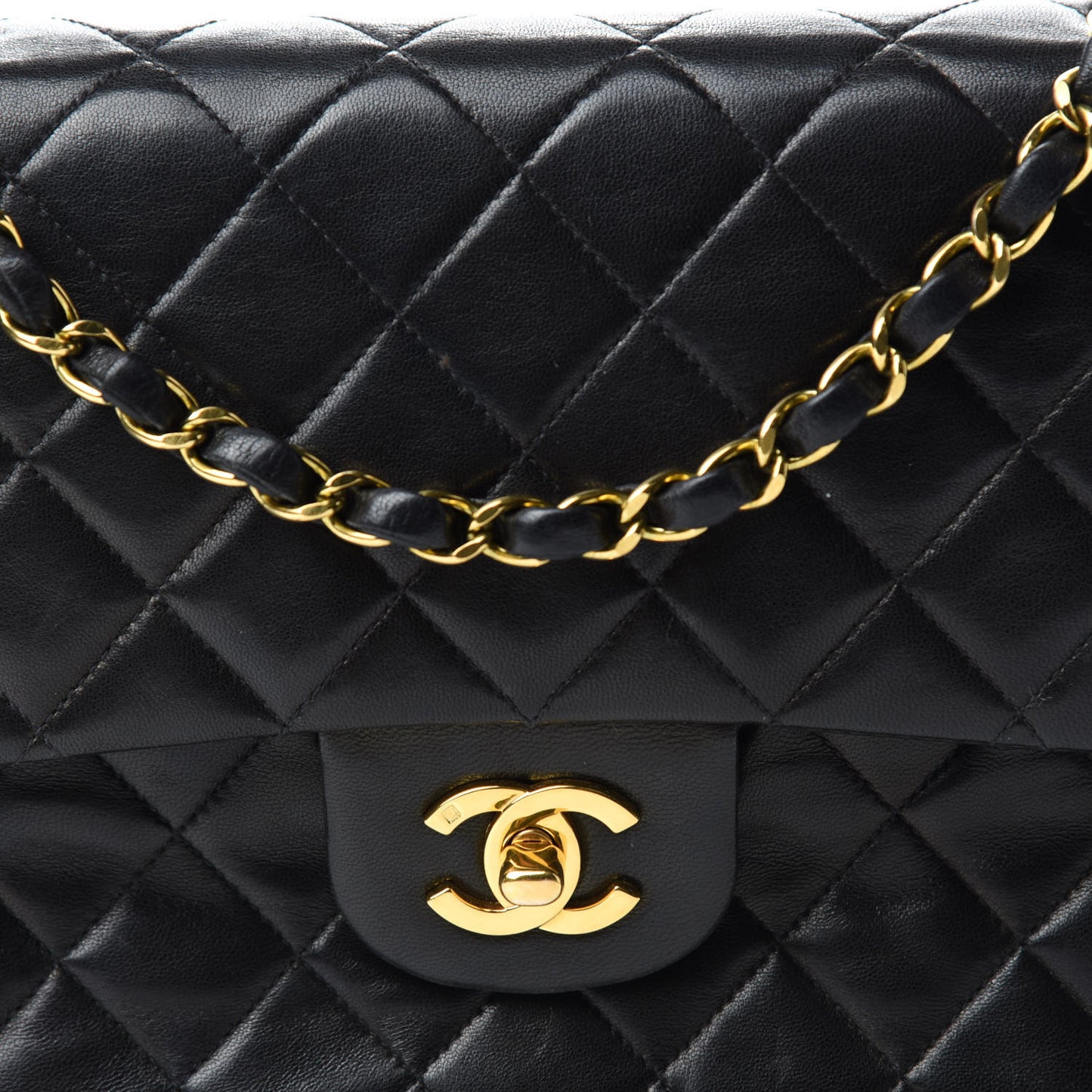 Lambskin Quilted Medium Double Flap Black