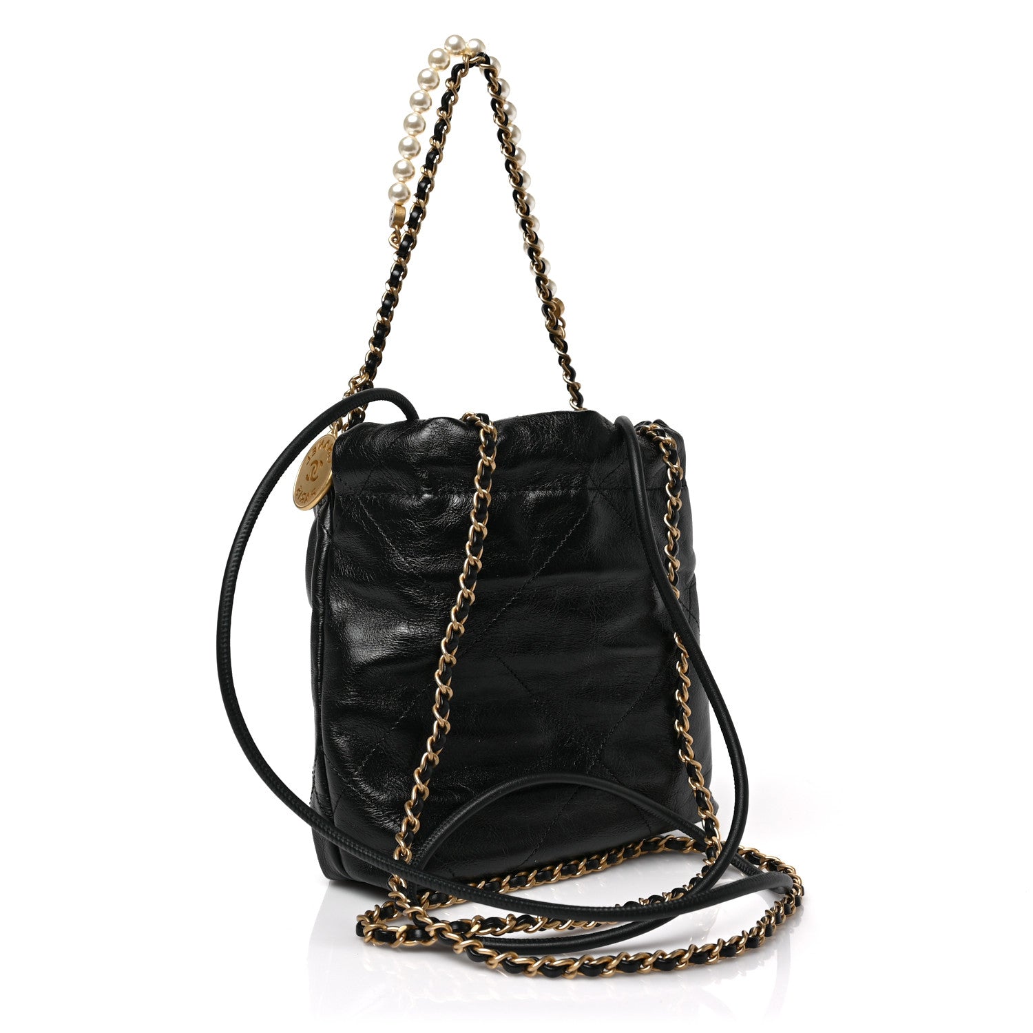 Chanel Shiny Crumpled Calfskin Quilted Pearl Mini Chanel 22 Black 3 of 9