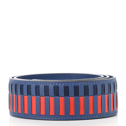 Hermes Epsom 40mm Tressage Shoulder Strap Bleu Brighton Capucine Bleu Saphir 2 of 6
