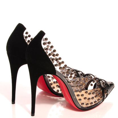 Christian Louboutin Suede Patent Bille et Boule 100 Studded Clear Bow Pumps Black 40.5 4 of 7