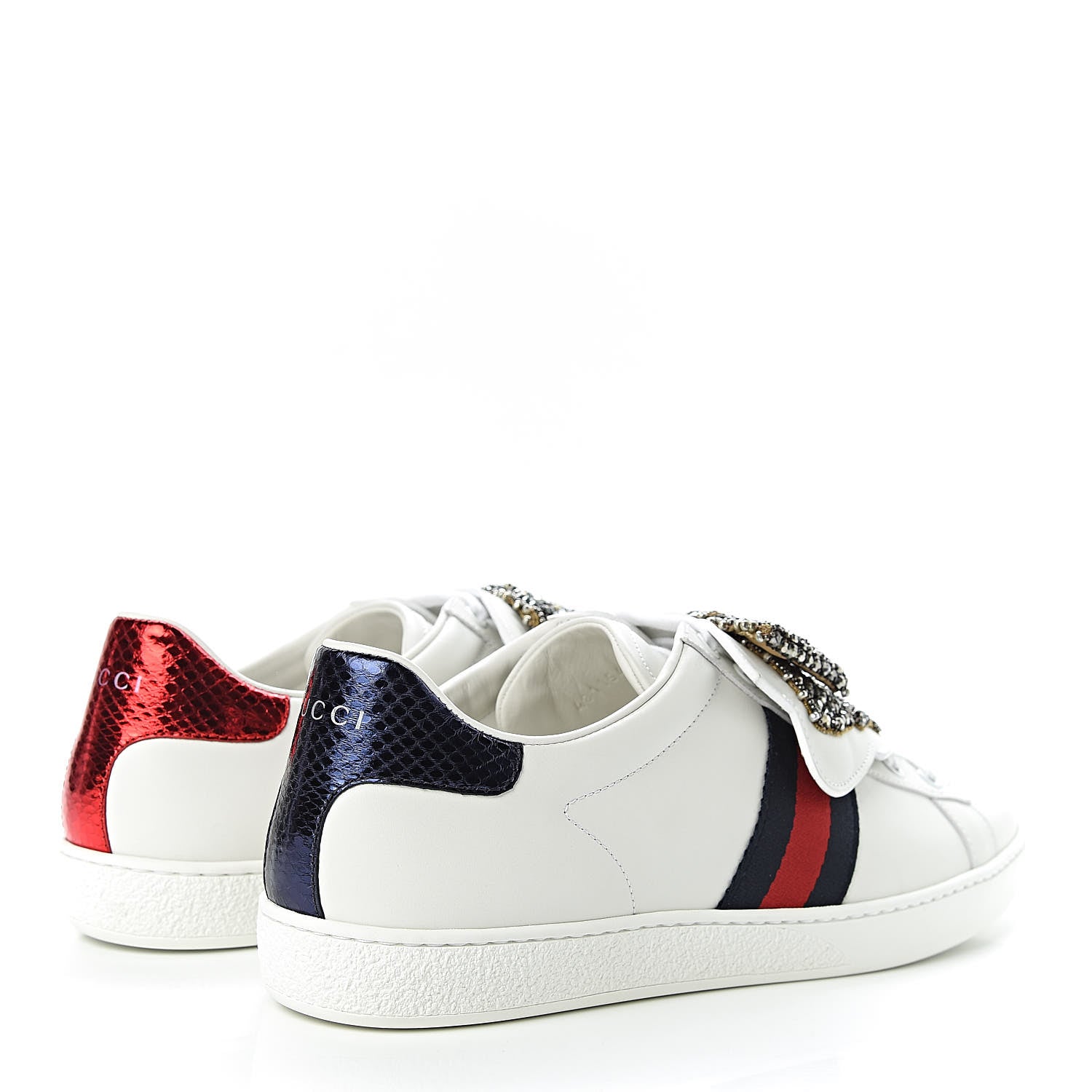 Gucci Calfskin Ayers Web Womens Ace Bow Lace Sneakers 40.5 White 4 of 10