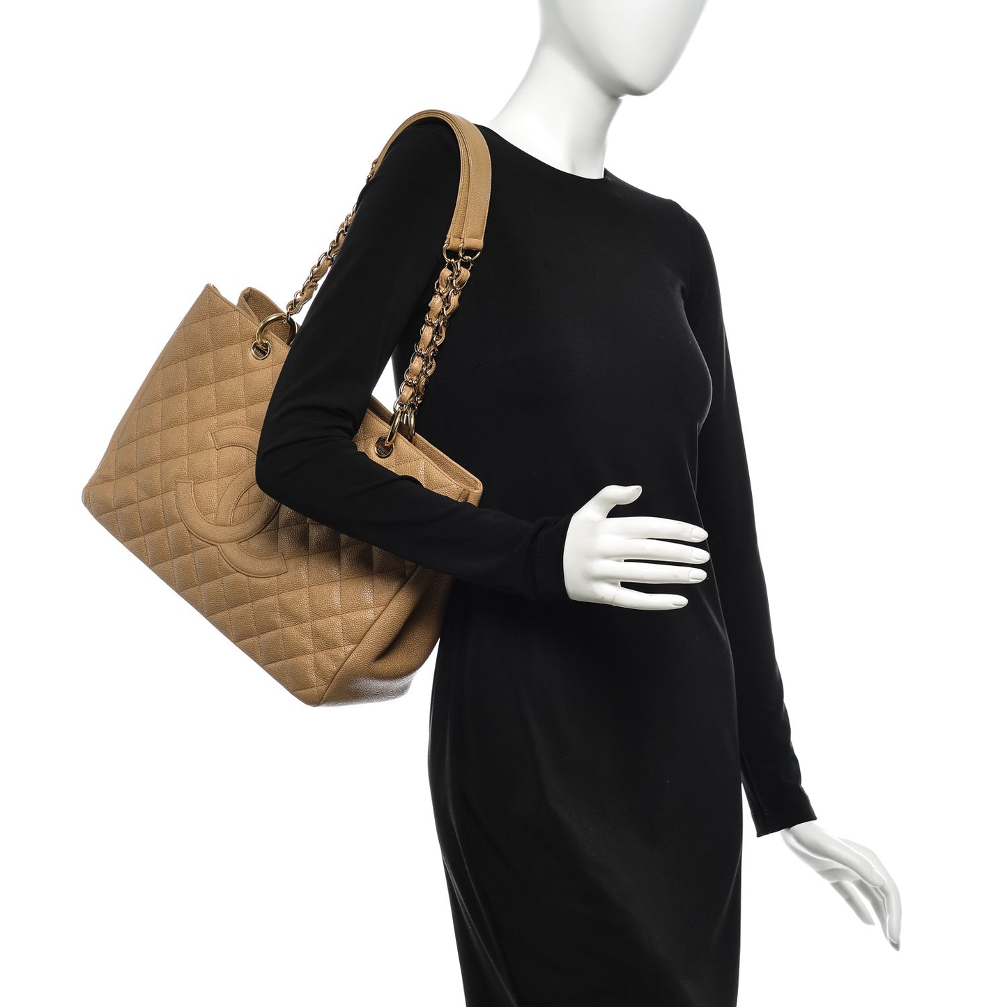 Caviar Quilted Grand Shopping Tote GST Beige