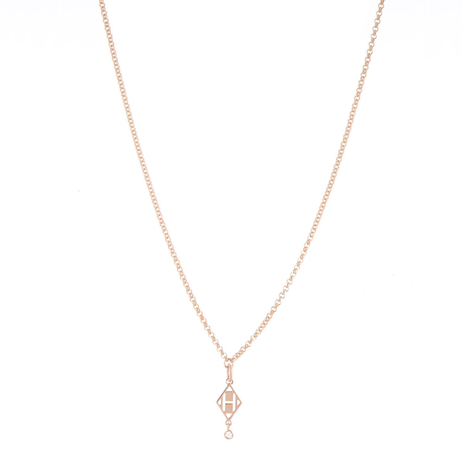 Hermes 18K Rose Gold Diamond Gambade Pendant Necklace 1 of 6