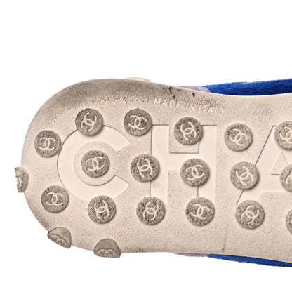 Chanel Wool Nylon Lambskin Suede Calfskin Womens Logo Sneakers 39 Blue Coral 6 of 9