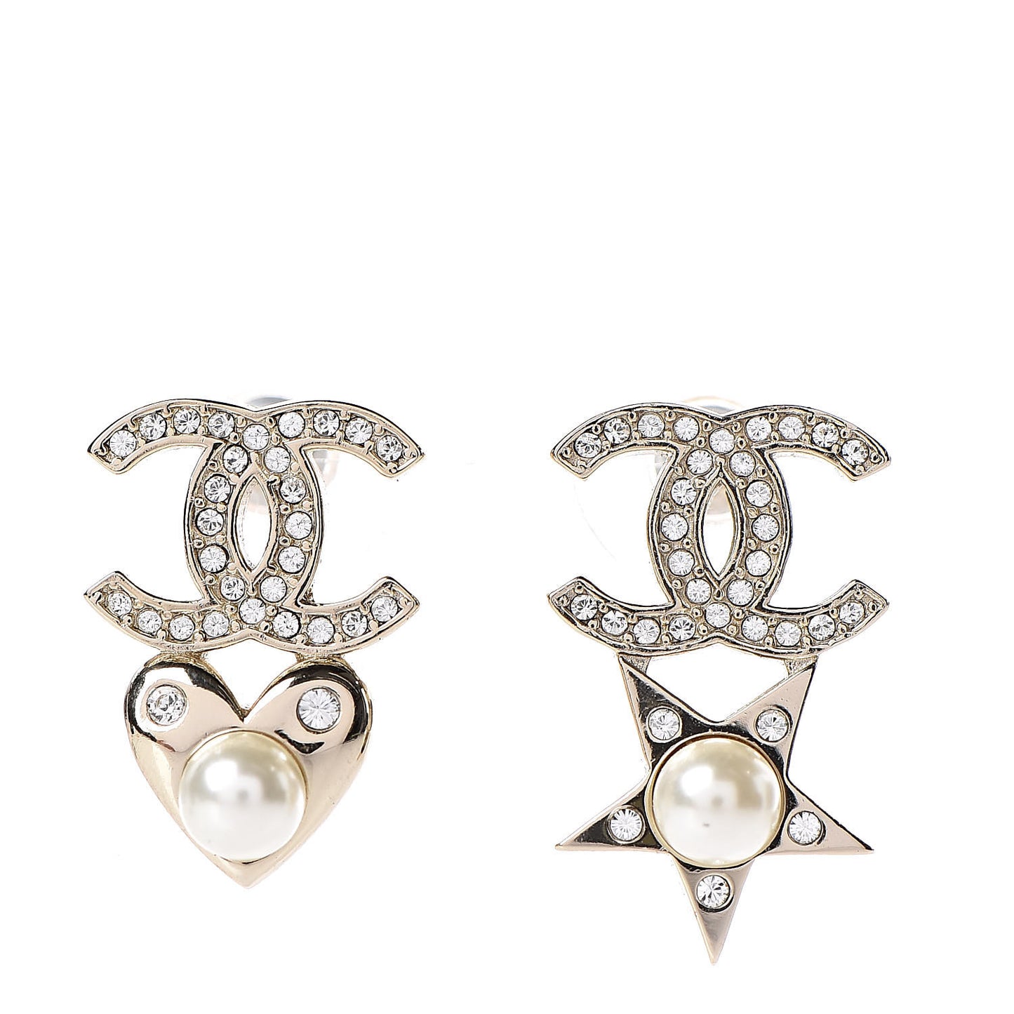 Crystal Pearl Charming Winter CC Star Heart Earrings Gold
