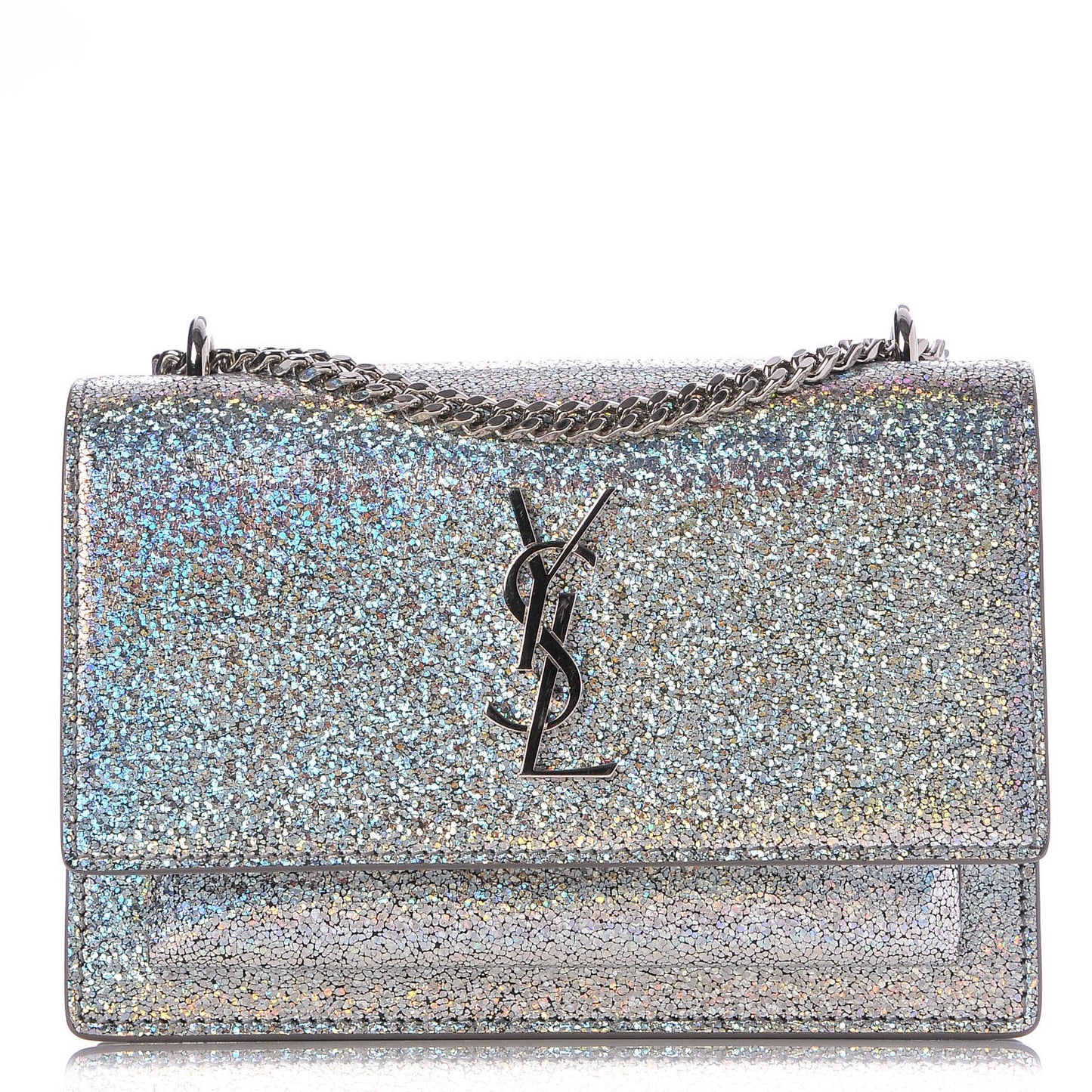 Metallic Crackled Calfskin Monogram Sunset Chain Wallet Star Light