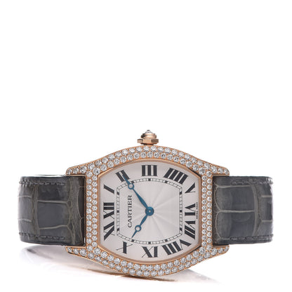 Cartier 18K Pink Gold Alligator Diamond Bezel 34mm Tortue Automatic Watch Grey 3 of 12
