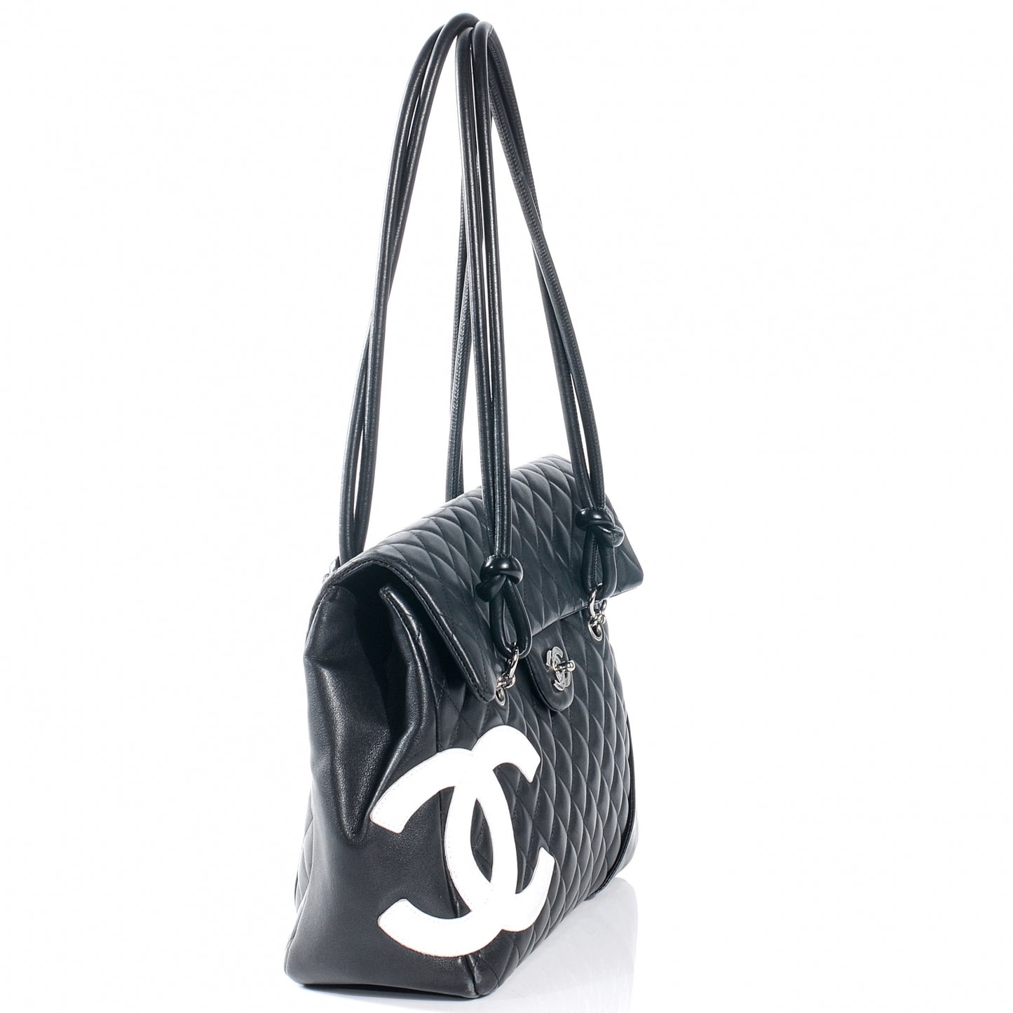 Calfskin Quilted Large Cambon Flap Black White