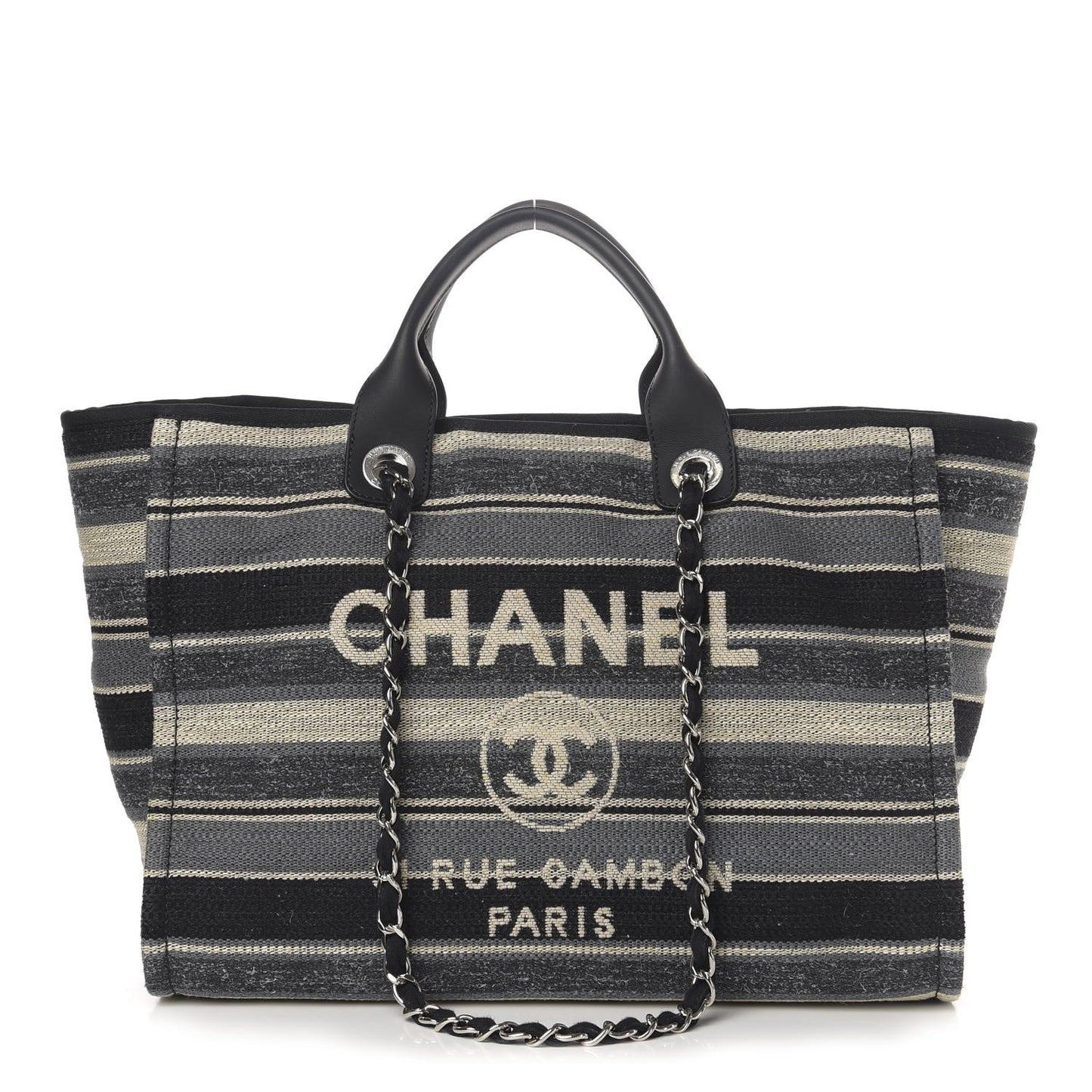 Striped Canvas Medium Deauville Tote Black