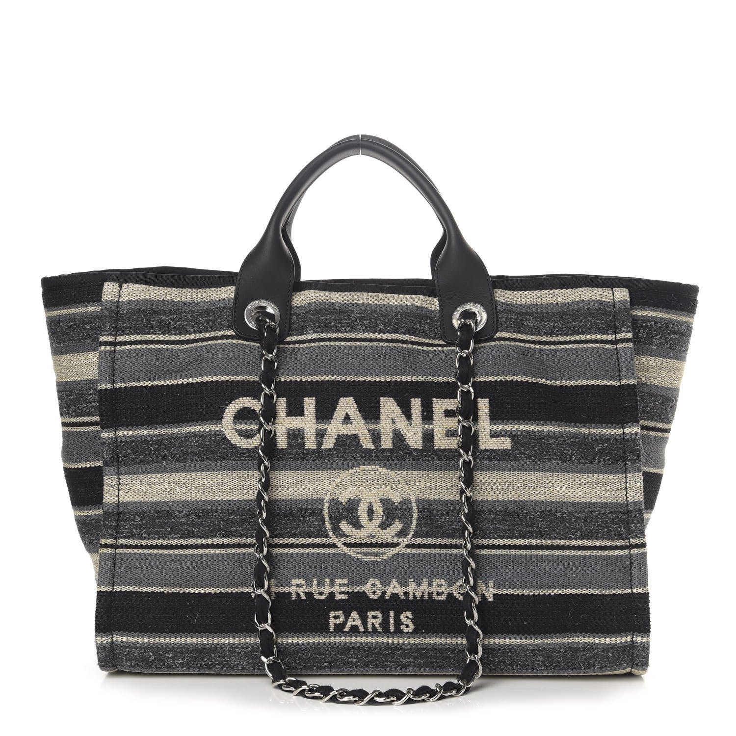 Chanel Striped Canvas Medium Deauville Tote Black 1 of 12