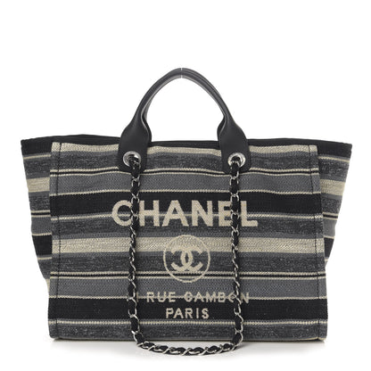 Chanel Striped Canvas Medium Deauville Tote Black 1 of 12