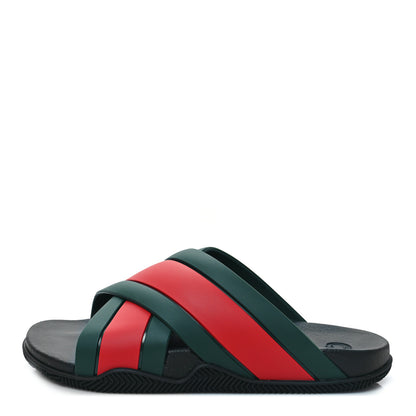 Gucci Rubber Web Womens Criss Cross Slide Sandals 37 Green Red 1 of 8
