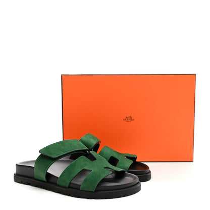 Hermes Suede Goatskin Womens Chypre Sandals 35.5 Vert Electrique 10 of 10