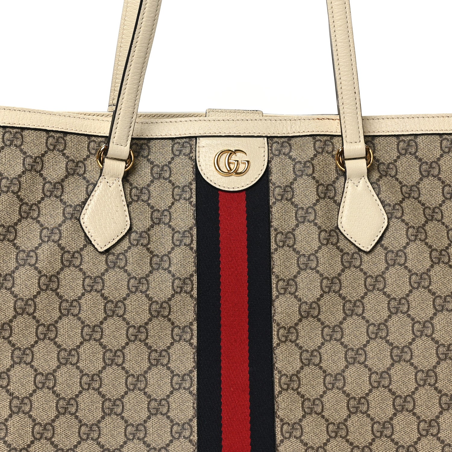 Gucci GG Supreme Monogram Textured Dollar Calfskin Web Medium Ophidia Shopping Tote Beige Ebony Mystic White 8 of 10