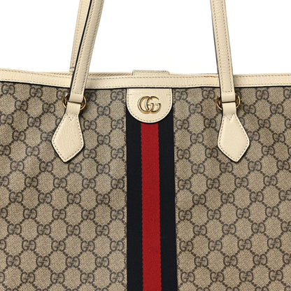 Gucci GG Supreme Monogram Textured Dollar Calfskin Web Medium Ophidia Shopping Tote Beige Ebony Mystic White 8 of 10