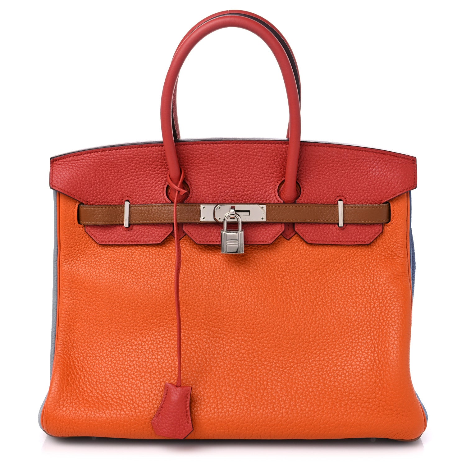 Hermes Taurillon Clemence Arlequin Birkin 35 Orange Sanguine Gold Bleu Lin Bleu Hydra Etain 1 of 13