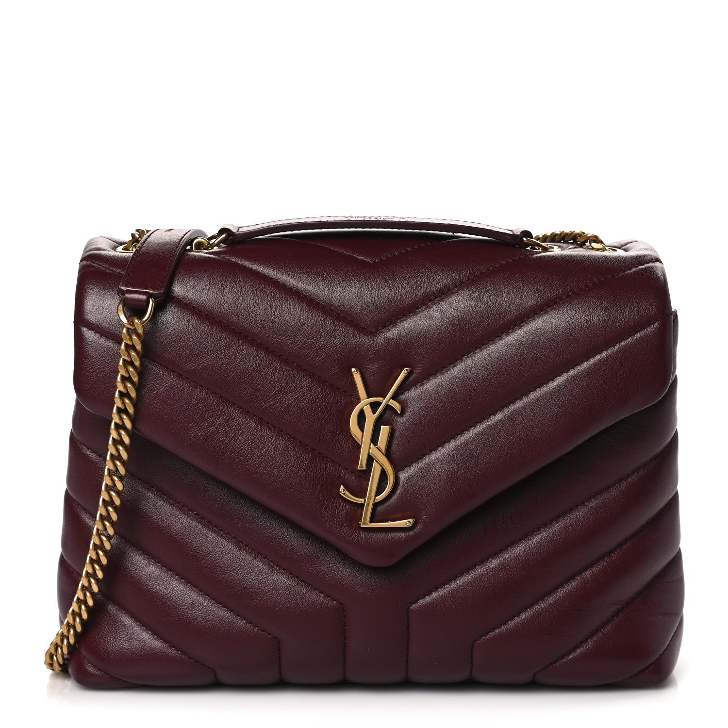 Saint Laurent Calfskin Y Quilted Monogram Small Loulou Chain Satchel Dark Legion Red 1 of 8