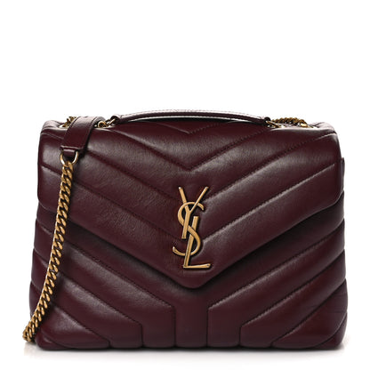 Saint Laurent Calfskin Y Quilted Monogram Small Loulou Chain Satchel Dark Legion Red 1 of 8