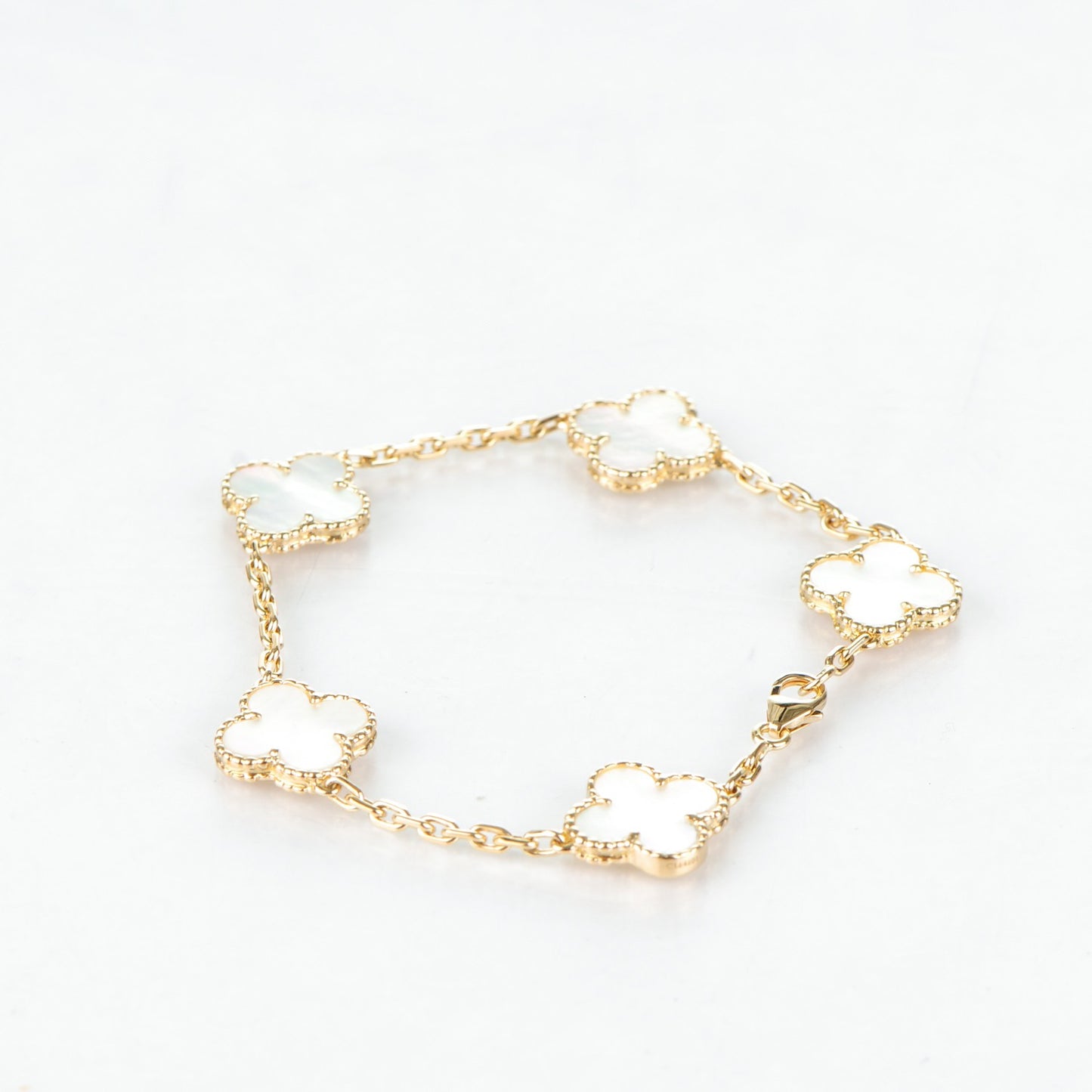 18K Yellow Gold Mother of Pearl 5 Motifs Vintage Alhambra Bracelet