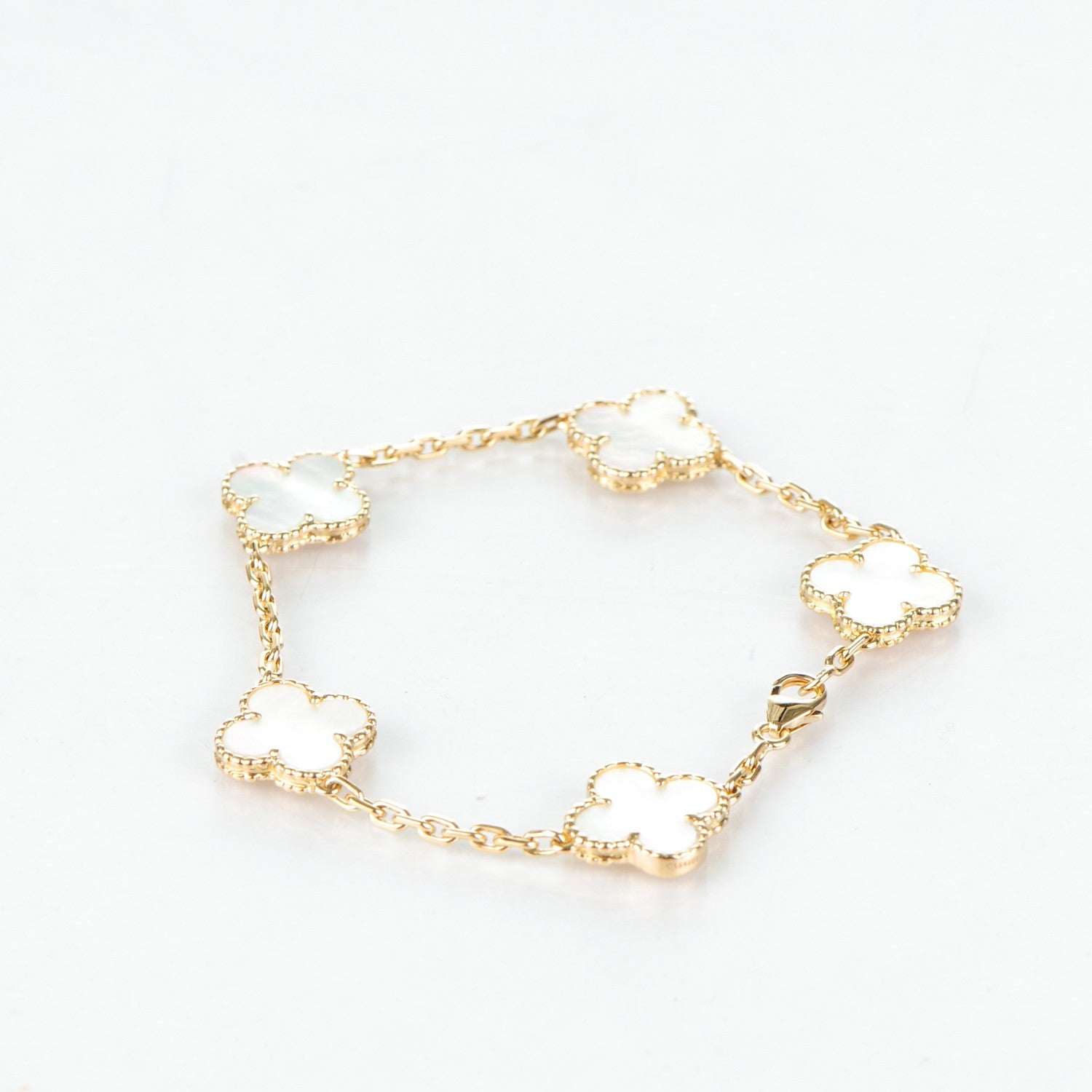 Van Cleef & Arpels 18K Yellow Gold Mother of Pearl 5 Motifs Vintage Alhambra Bracelet 3 of 7