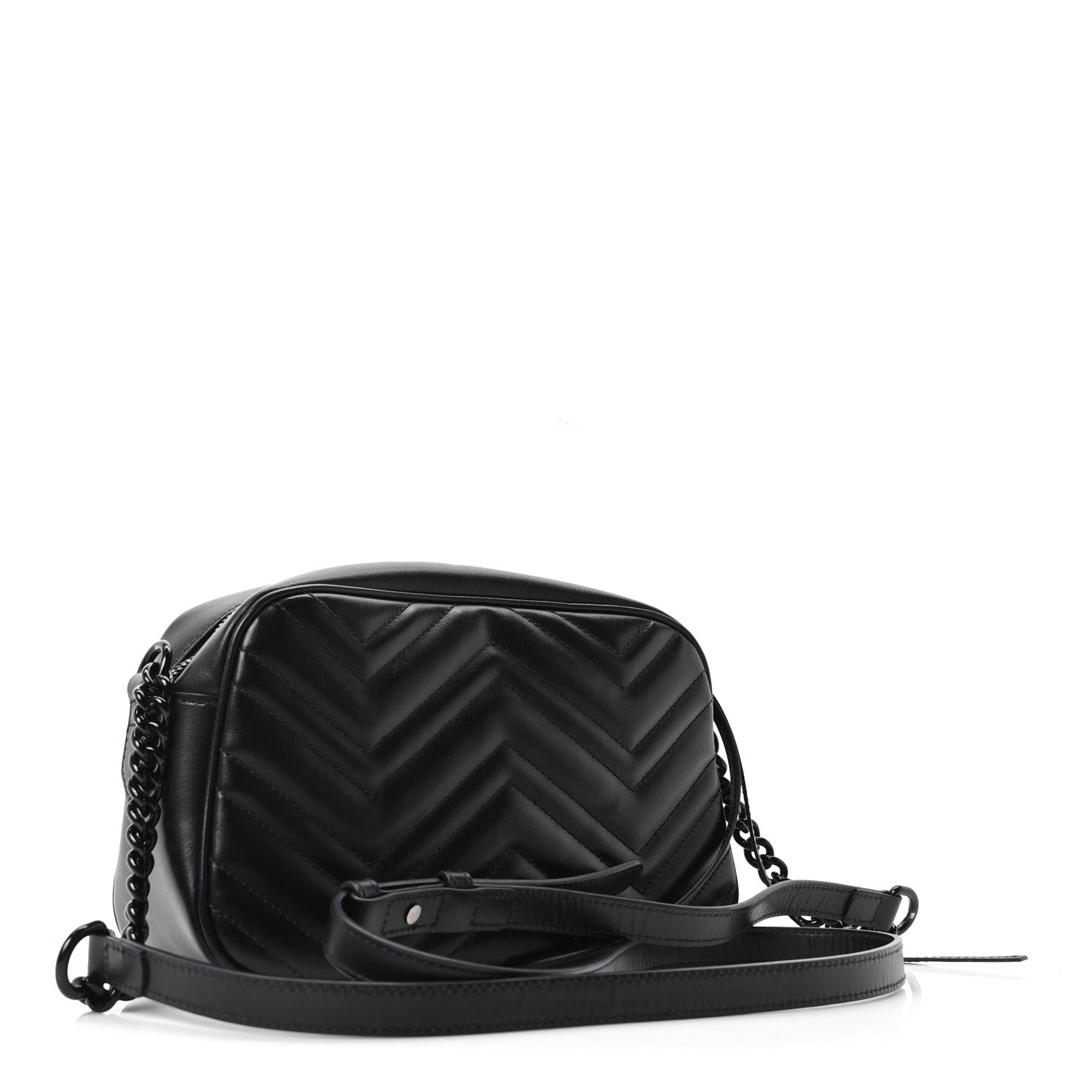 Gucci Calfskin Matelasse Monochrome Small GG Marmont Chain Shoulder Bag Black 3 of 10