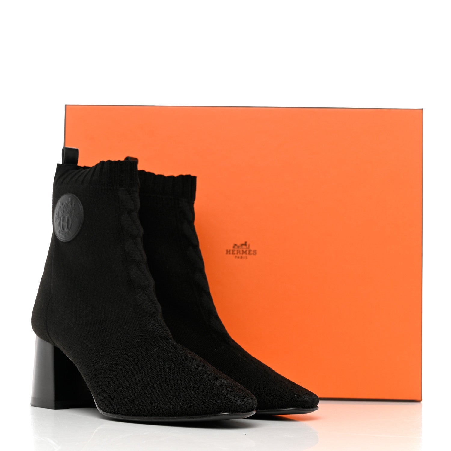 Hermes Knit Calfskin Volver 60 Ankle Boots 39.5 Black 9 of 9