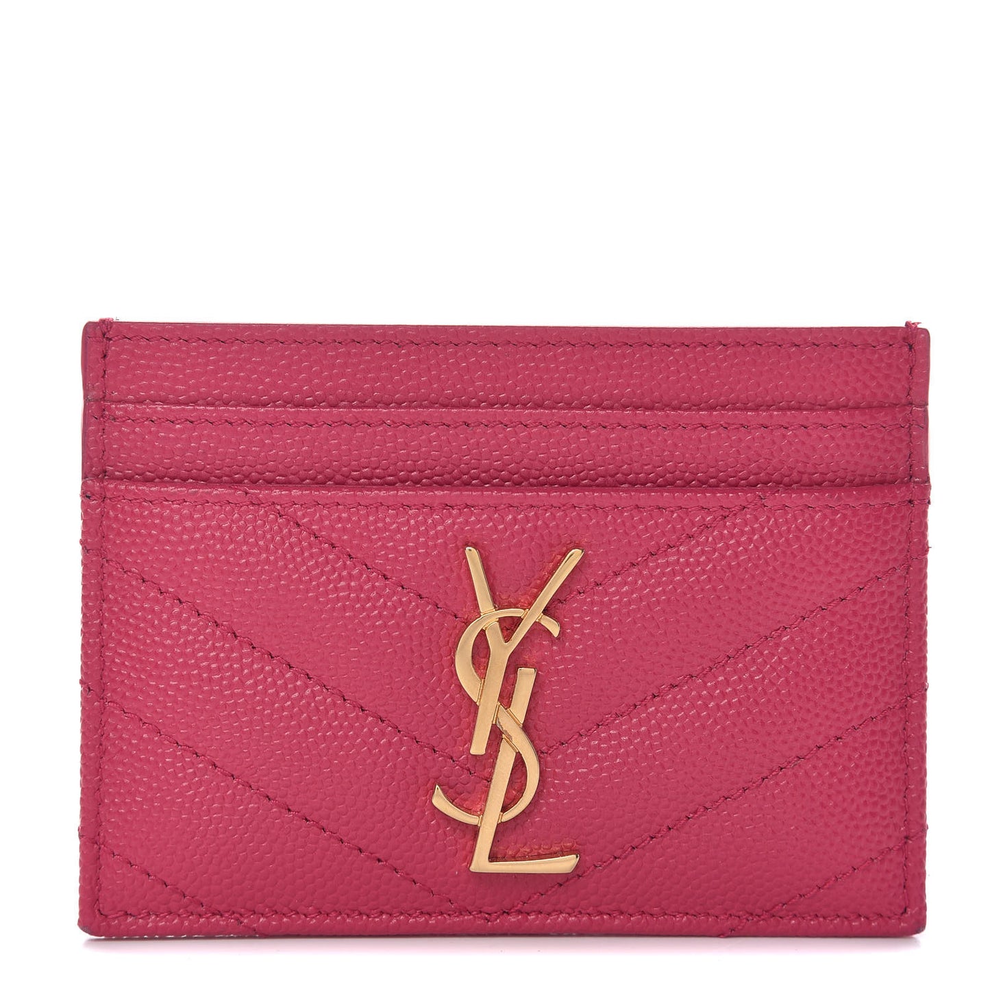 Grain De Poudre Matelasse Chevron Monogram Credit Card Case Fresh Fuxia