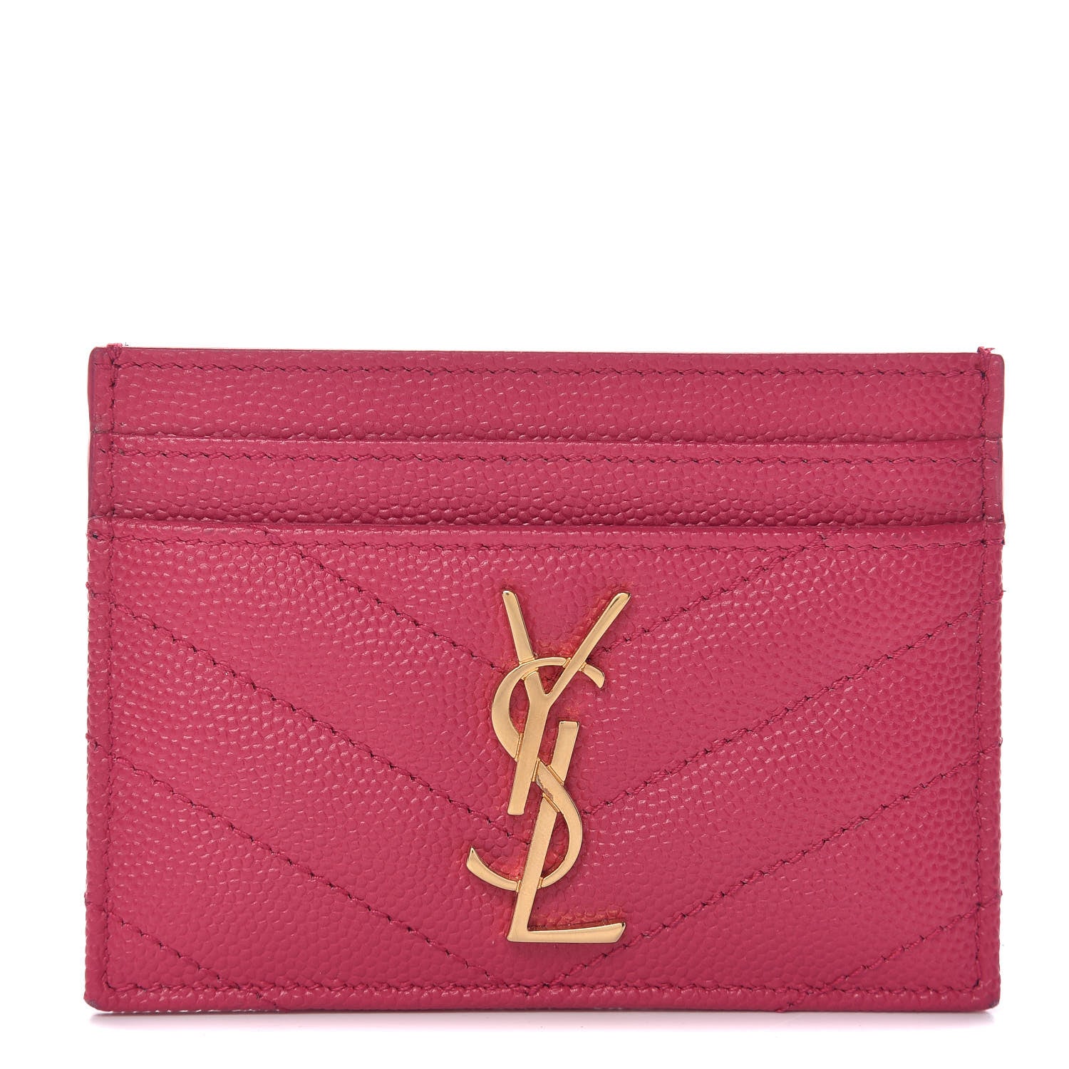 Saint Laurent Grain De Poudre Matelasse Chevron Monogram Credit Card Case Fresh Fuxia 1 of 7