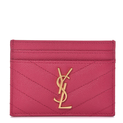Saint Laurent Grain De Poudre Matelasse Chevron Monogram Credit Card Case Fresh Fuxia 1 of 7