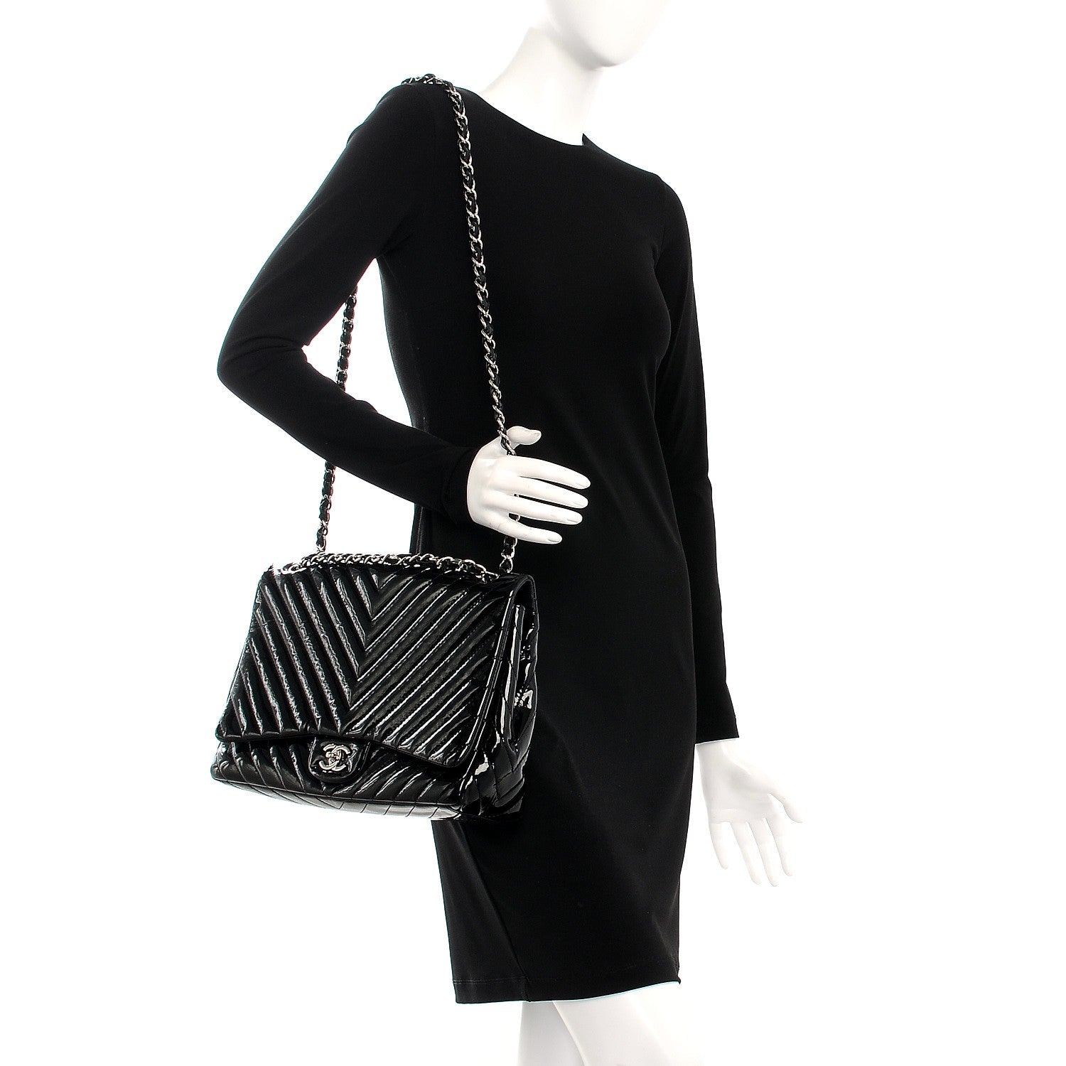 Chanel Patent Chevron Quilted Maxi Single Flap Black 2 of 9