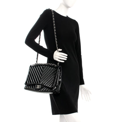 Chanel Patent Chevron Quilted Maxi Single Flap Black 2 of 9